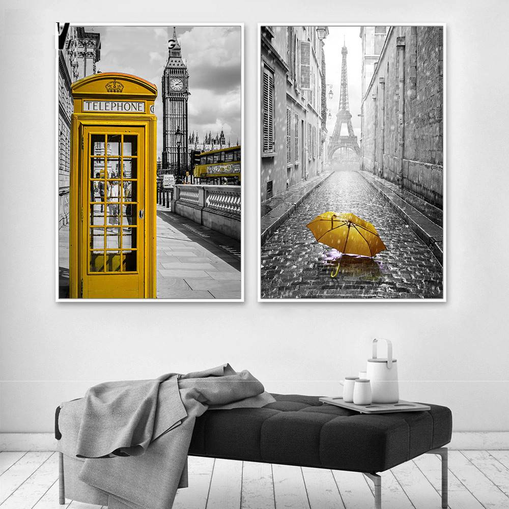 Plakat abstrakcja 'London Big Ben Clock Tower Telephone Box', sztuka nowoczesna, druk na płótnie Canvas Abstrakcja Czarno białe Plakaty Decorateo.pl