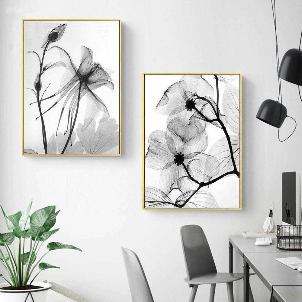 Plakat czarno biały 'Black White Plant Abstract Flower', natura, dekoracja, druk na płótnie Canvas Czarno białe Natura Plakaty Decorateo.pl