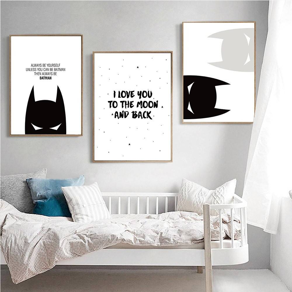 Plakat czarno biały 'Cartoon Superheroes Batman', sztuka rysunkowa, druk na płótnie Canvas Czarno białe Dla dzieci Plakaty Decorateo.pl