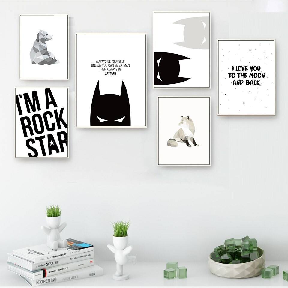 Plakat czarno biały 'Cartoon Superheroes Batman', sztuka rysunkowa, druk na płótnie Canvas Czarno białe Dla dzieci Plakaty Decorateo.pl