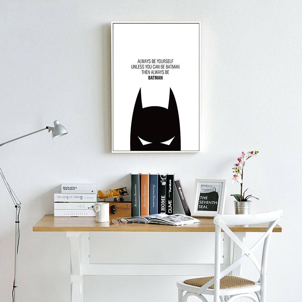 Plakat czarno biały 'Cartoon Superheroes Batman', sztuka rysunkowa, druk na płótnie Canvas Czarno białe Dla dzieci Plakaty Decorateo.pl