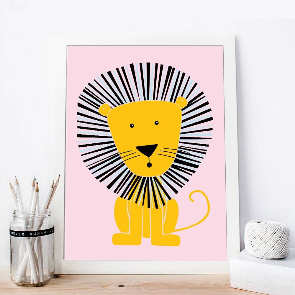 Plakat dla dzieci 'Cartoon Animal Poster Giraffe Lion Canvas', dekoracja, druk na płótnie Canvas Dla dzieci Grafika Plakaty Decorateo.pl