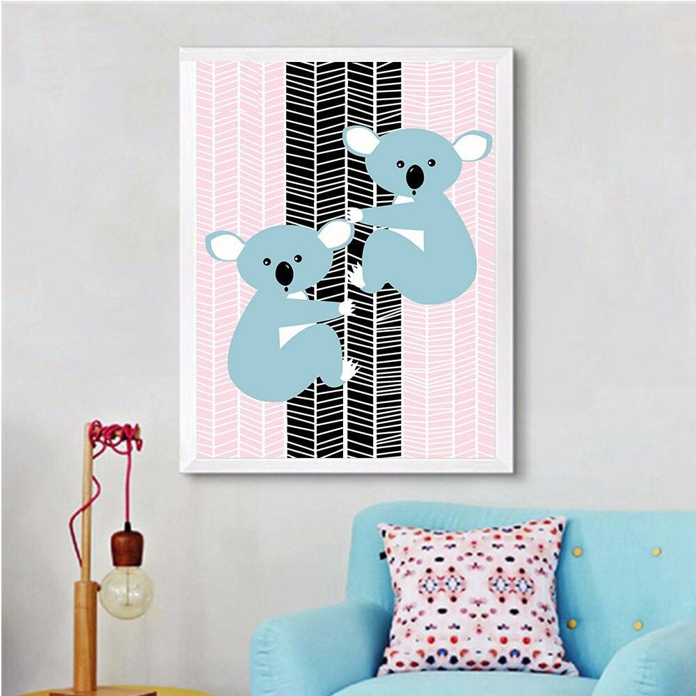 Plakat dla dzieci 'Cartoon Animal Poster Giraffe Lion Canvas', dekoracja, druk na płótnie Canvas Dla dzieci Grafika Plakaty Decorateo.pl