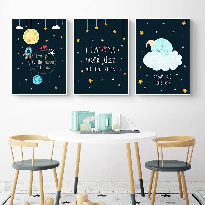 Plakat dla dzieci 'Rocky Space Nursery Quotes Child Poster', grafika, sztuka rysunkowa, druk na płótnie Canvas Dla dzieci Grafika Plakaty Decorateo.pl