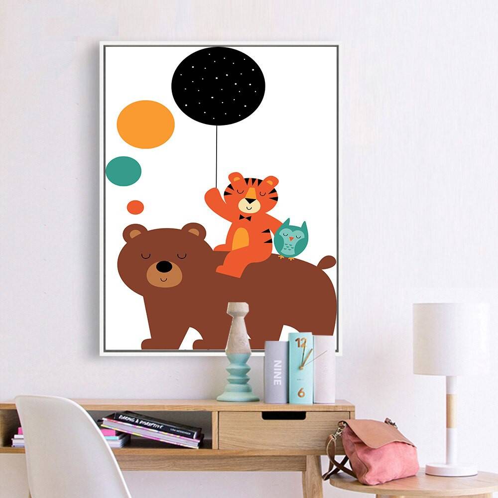 Plakat grafika 'Art Cartoon Bear Elephant Tiger Minimalism', dla dzieci, nowoczesny wystrój, druk na płótnie Canvas Abstrakcja Dla dzieci Grafika Plakaty Decorateo.pl