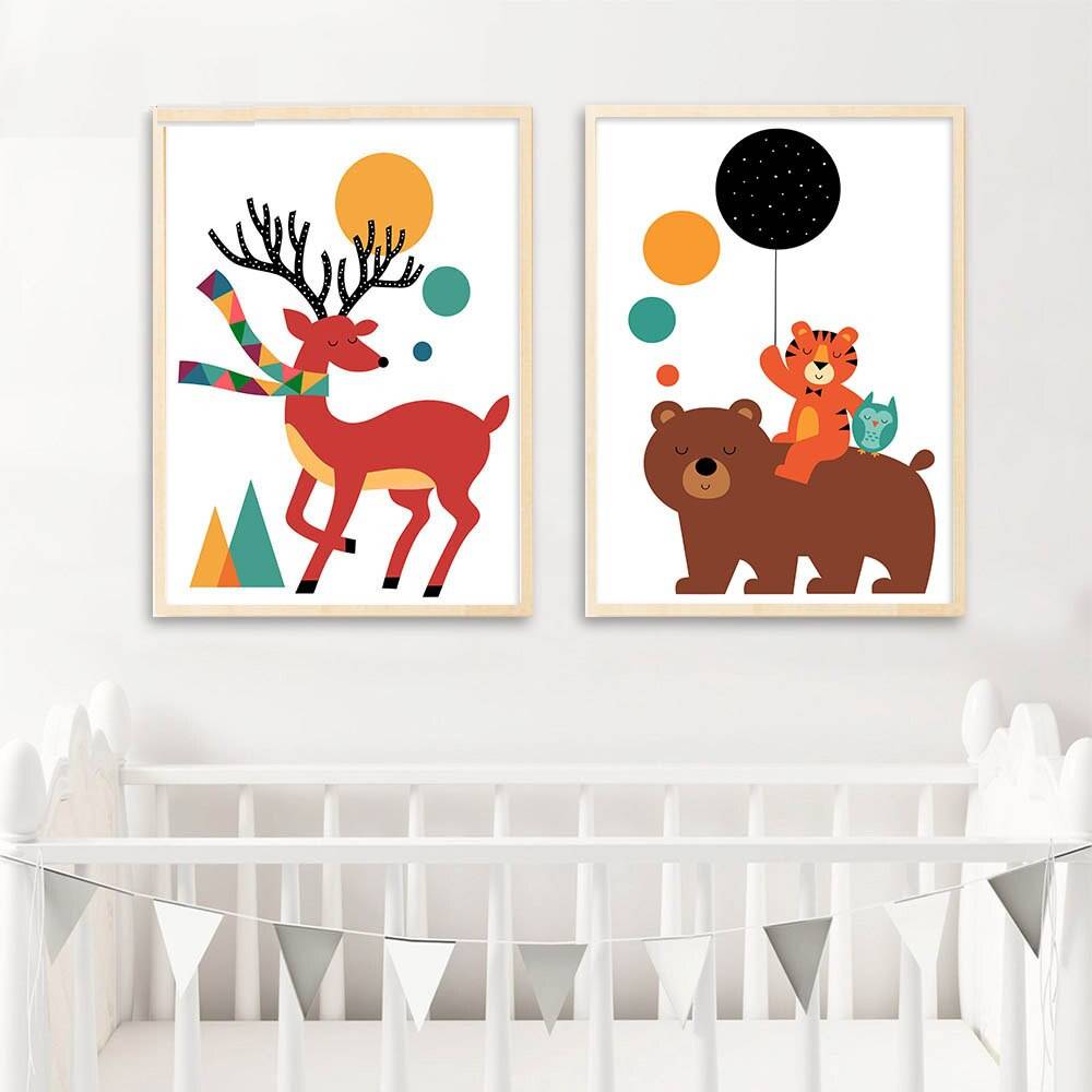 Plakat grafika 'Art Cartoon Bear Elephant Tiger Minimalism', dla dzieci, nowoczesny wystrój, druk na płótnie Canvas Abstrakcja Dla dzieci Grafika Plakaty Decorateo.pl