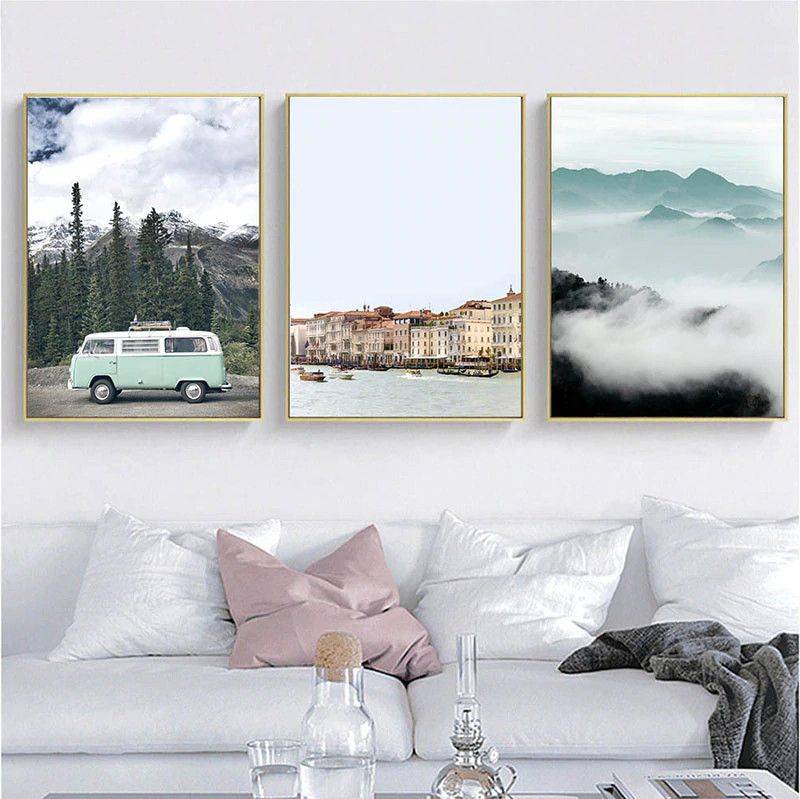 Plakat krajobraz 'Nordic Travel Landscape', dekoracja, nowoczesny wystrój, druk na płótnie Canvas Krajobrazy Plakaty Decorateo.pl