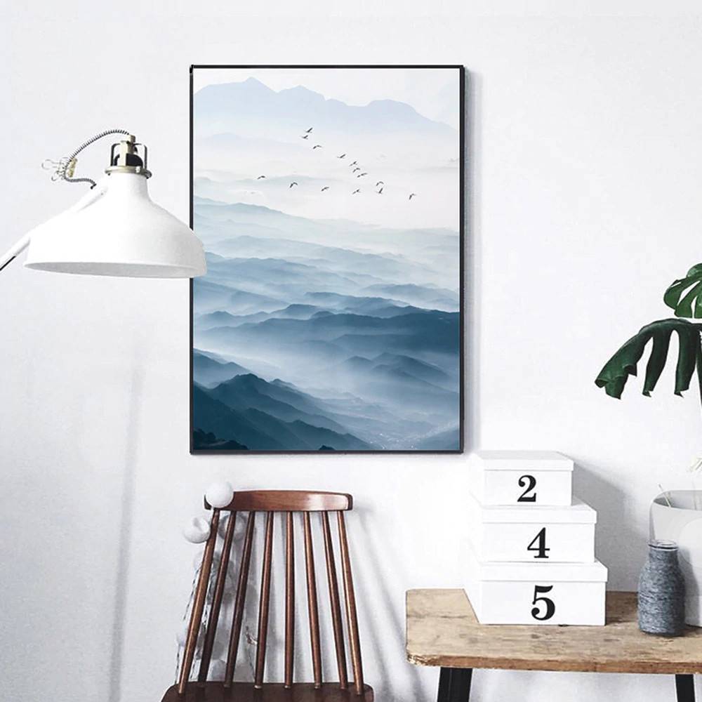 Plakat natura 'Foggy Mountain Landscape', dekoracja, druk na płótnie Canvas Natura Plakaty Decorateo.pl