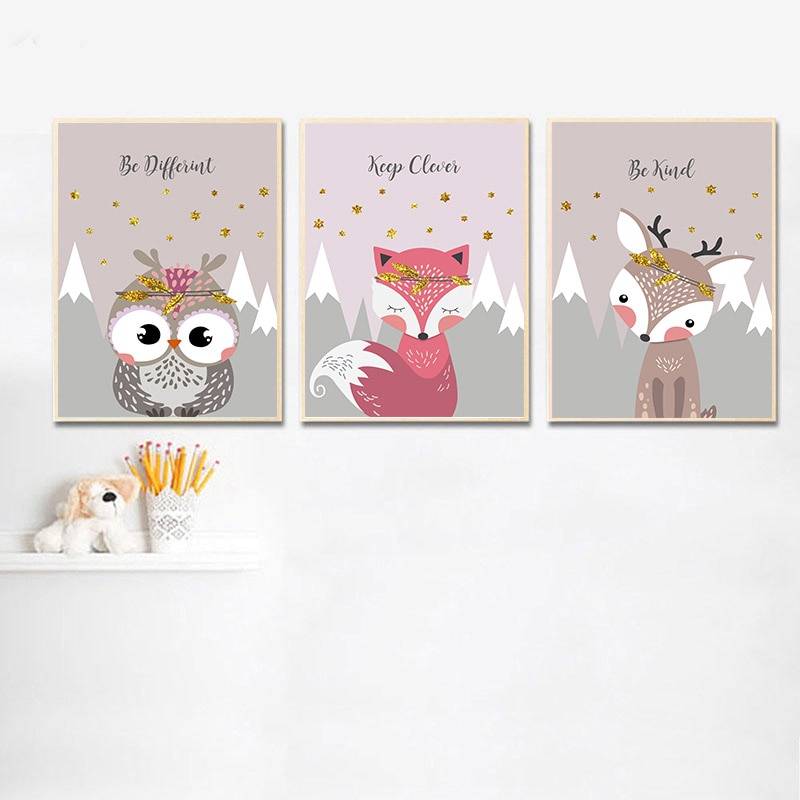 Zabawny plakat dla dzieci - Owl Fox Bear zdj 2 decorateo.pl