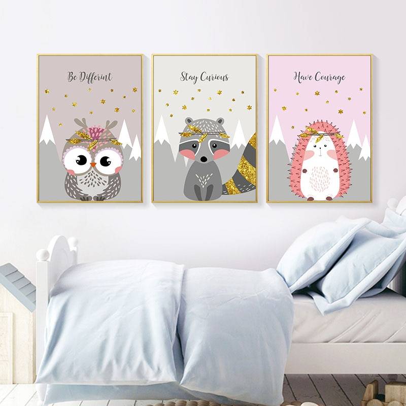 Zabawny plakat dla dzieci - Owl Fox Bear zdj 3 decorateo.pl