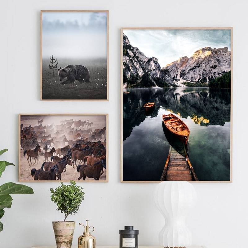 Plakat krajobraz 'Sheep Horse Cattle Animal Wall Art', nowoczesny wystrój, druk na płótnie Canvas Krajobrazy Plakaty Zwierzęta Decorateo.pl