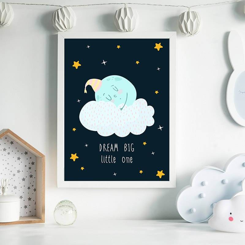 Plakat dla dzieci 'Rocky Space Nursery Quotes Child Poster', grafika, sztuka rysunkowa, druk na płótnie Canvas Dla dzieci Grafika Plakaty Decorateo.pl