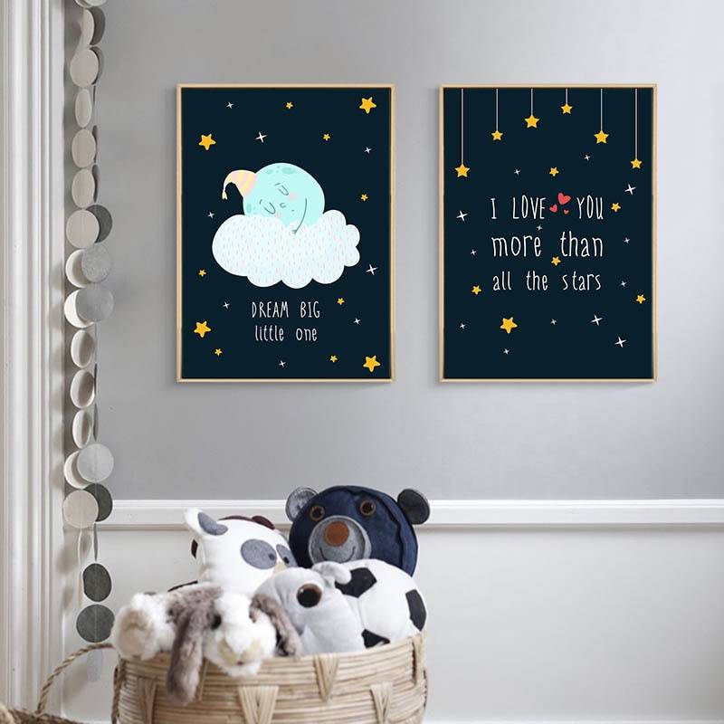 Plakat dla dzieci 'Rocky Space Nursery Quotes Child Poster', grafika, sztuka rysunkowa, druk na płótnie Canvas Dla dzieci Grafika Plakaty Decorateo.pl